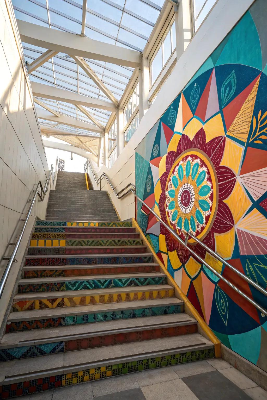 Transform your stairway with a captivating wall mural.