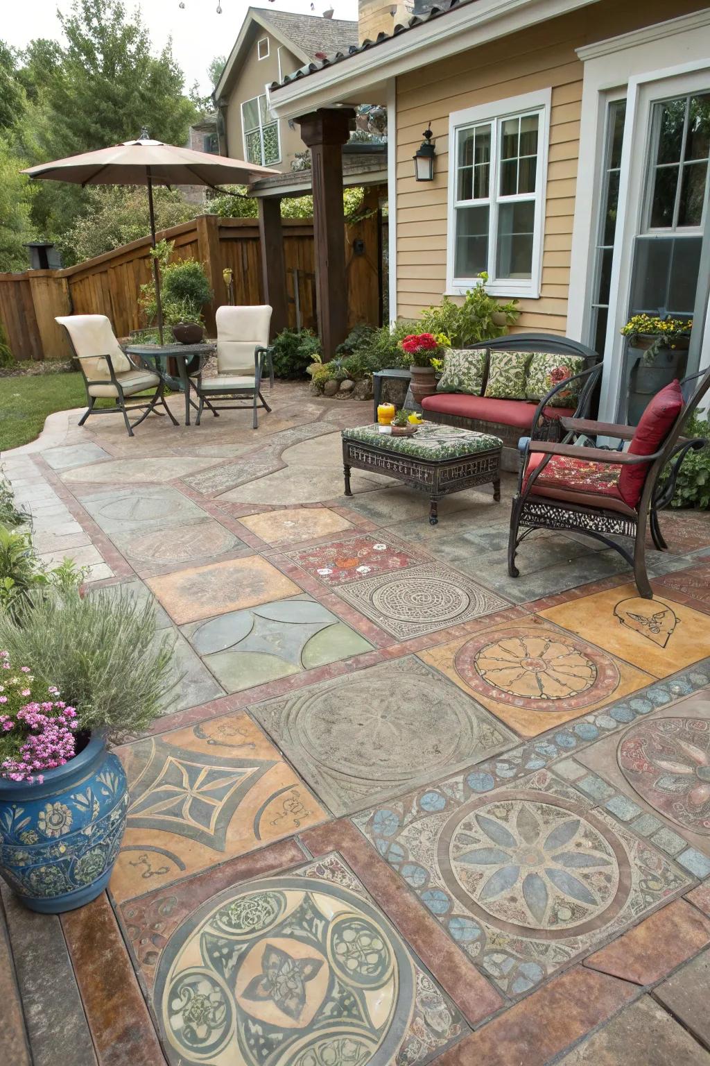 Multihued mosaics append artistic flair to this deck.