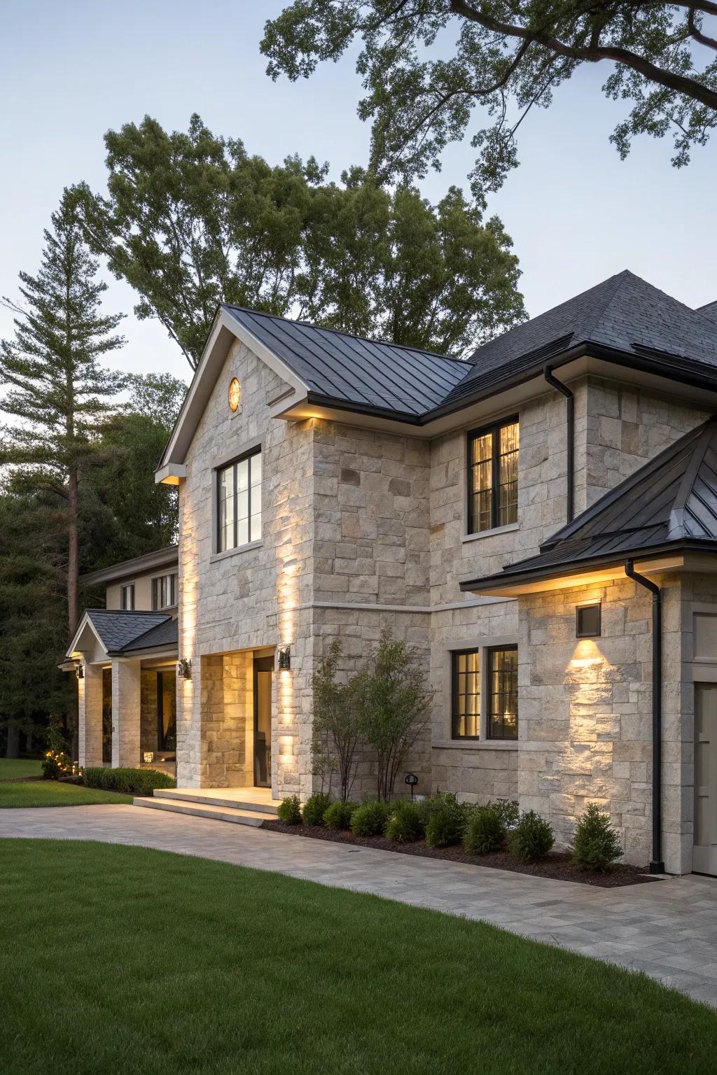 A refined home featuring a shimmering glimmerstone facade.
