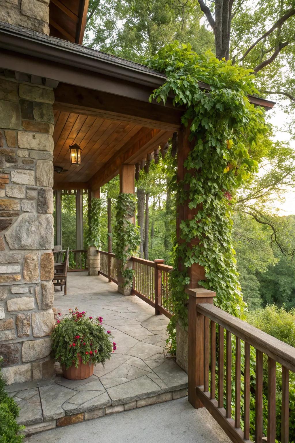 Rock and timber merge fashions a harmonious combination.