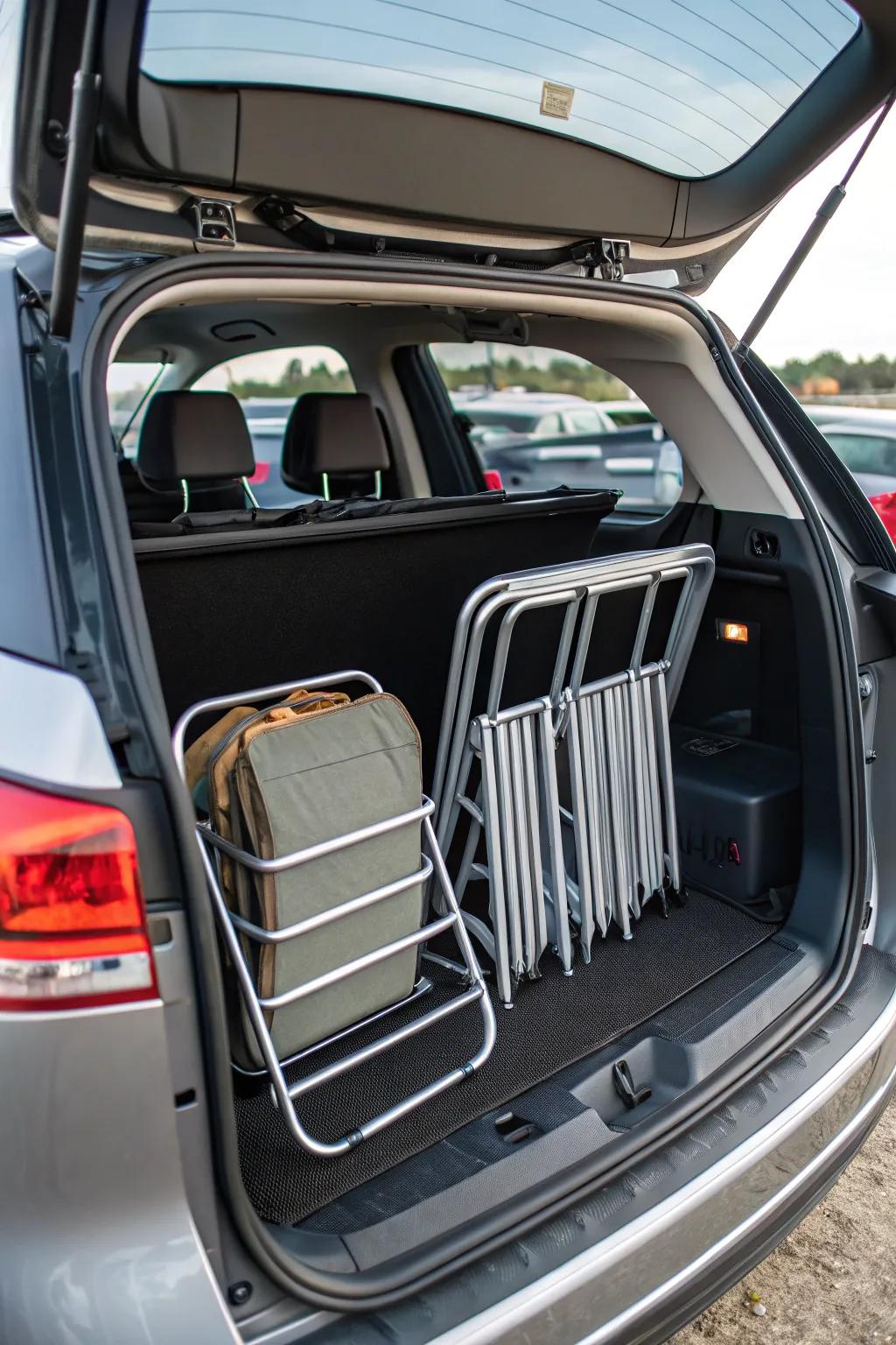 Carry folding chairs easily with a trunk organizer.