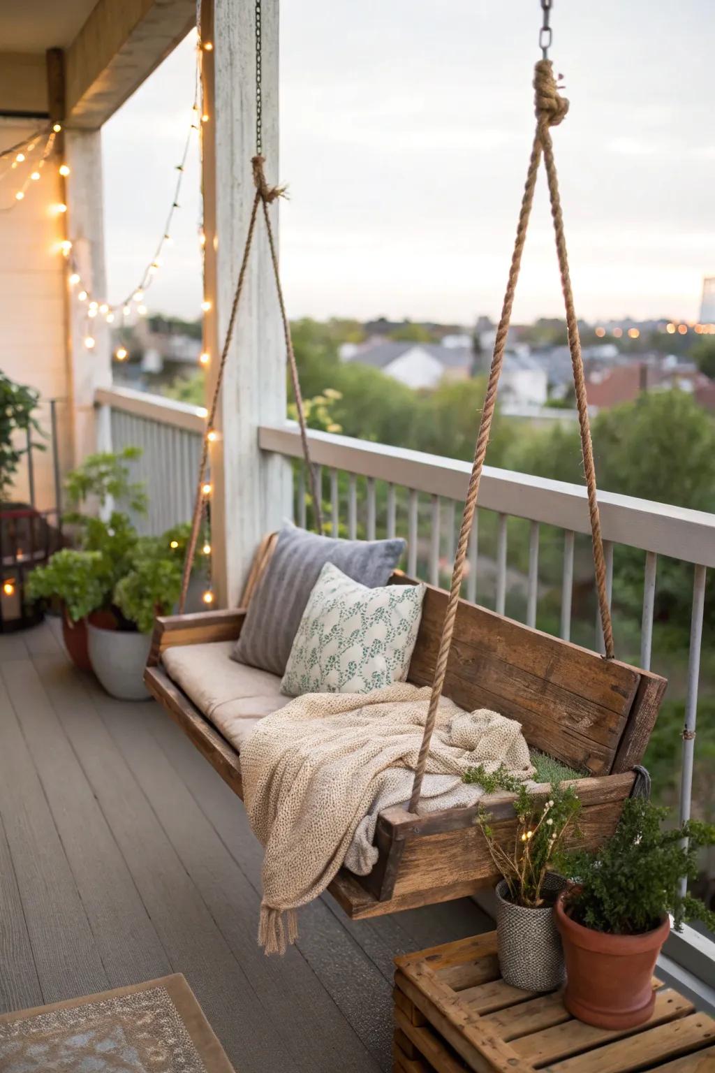 A wooden board swing adds rustic elegance.