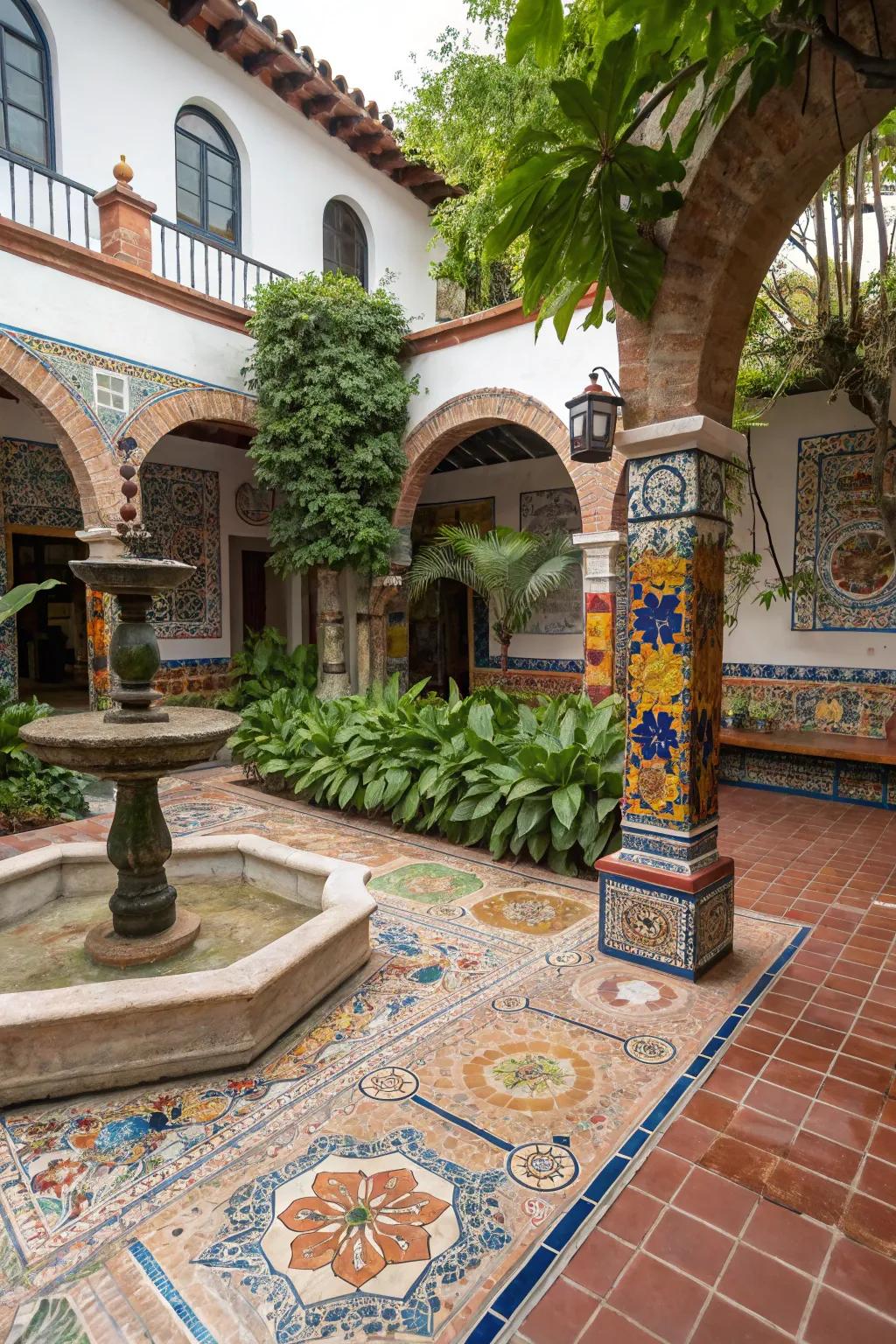 Design a vibrant escape with a Majolica-tiled inner yard.