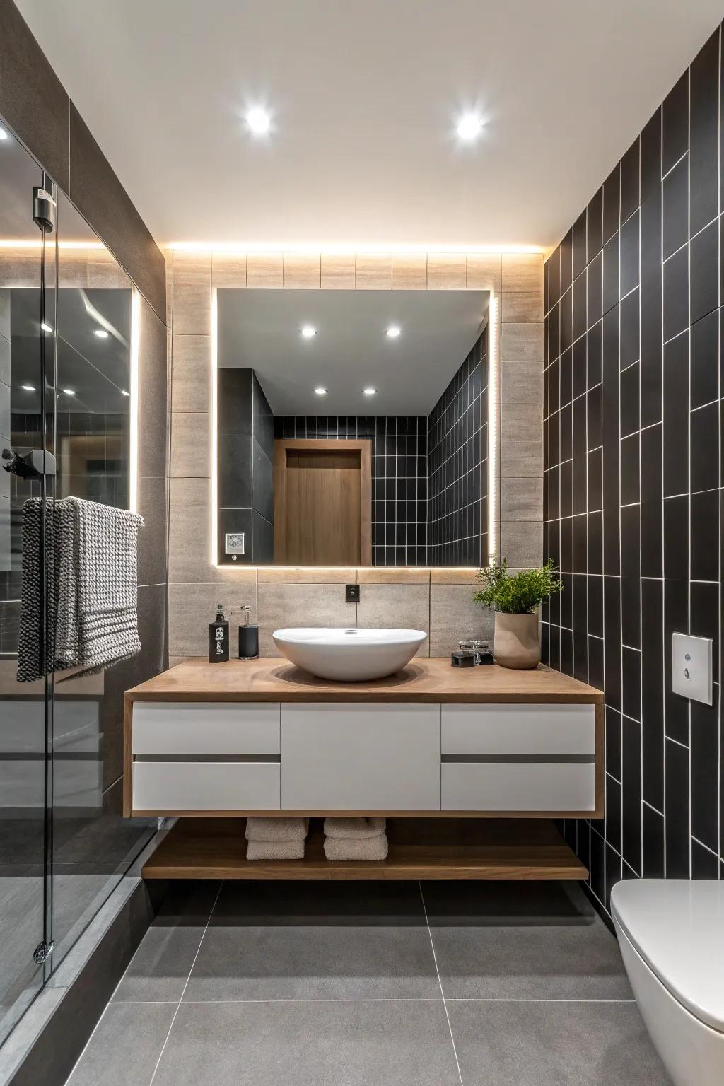 Flat edge trims deliver a bold and modern aesthetic to tiled spaces.