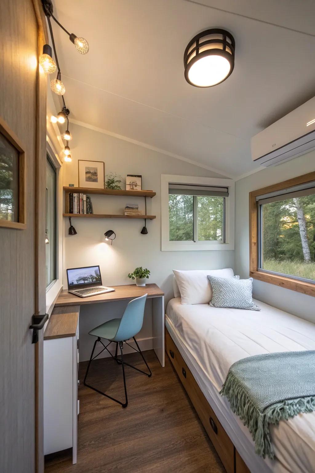 Wall-mounted lights providing a modern touch while saving space.