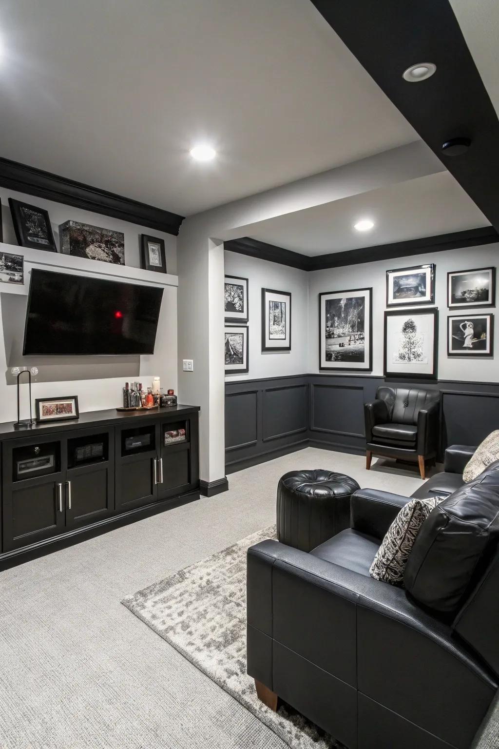 A monochrome palette makes a small personal haven feel more spacious.