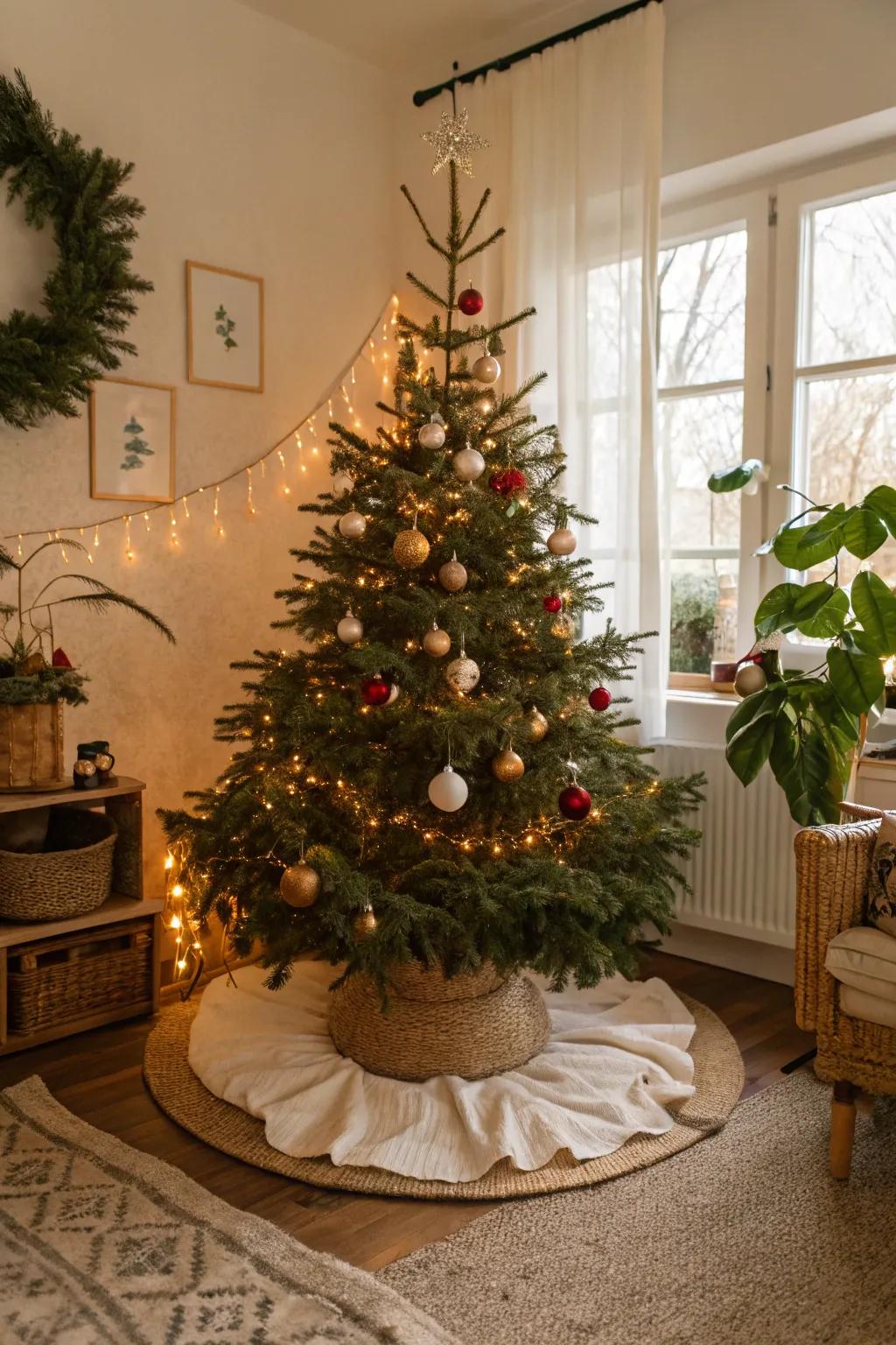 Reclaimed paper provides a stylish and sustainable tree skirt option.