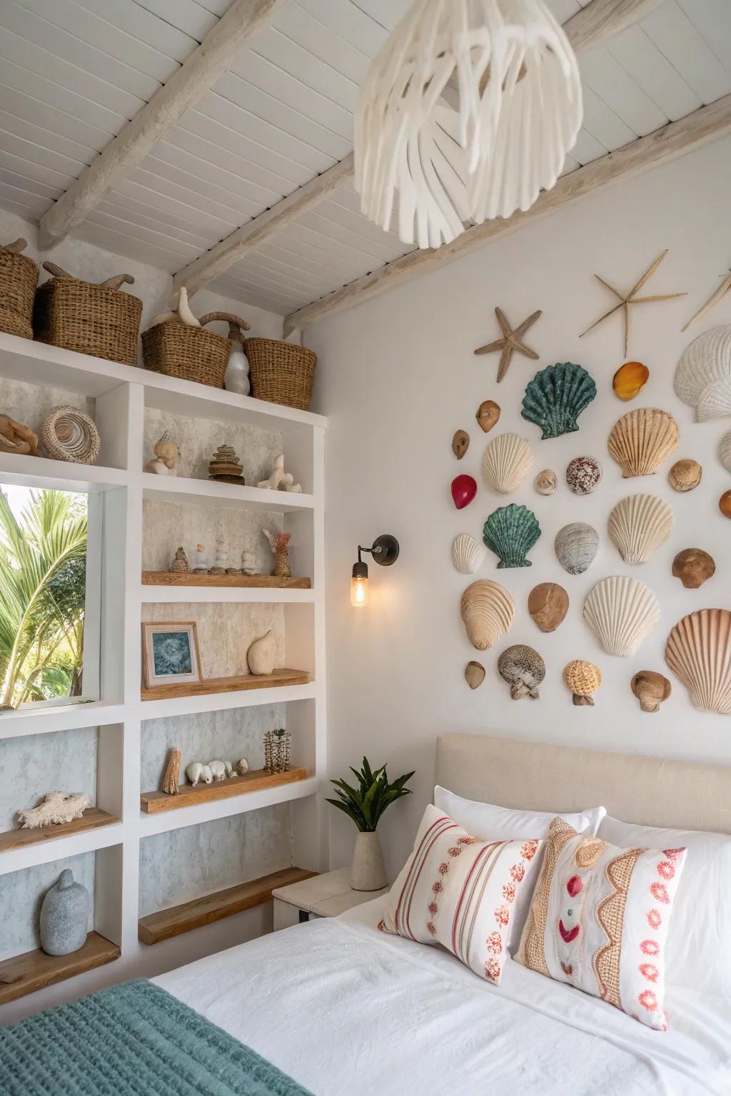 Seashell embellishments evoke beach memories and add tropical charm.