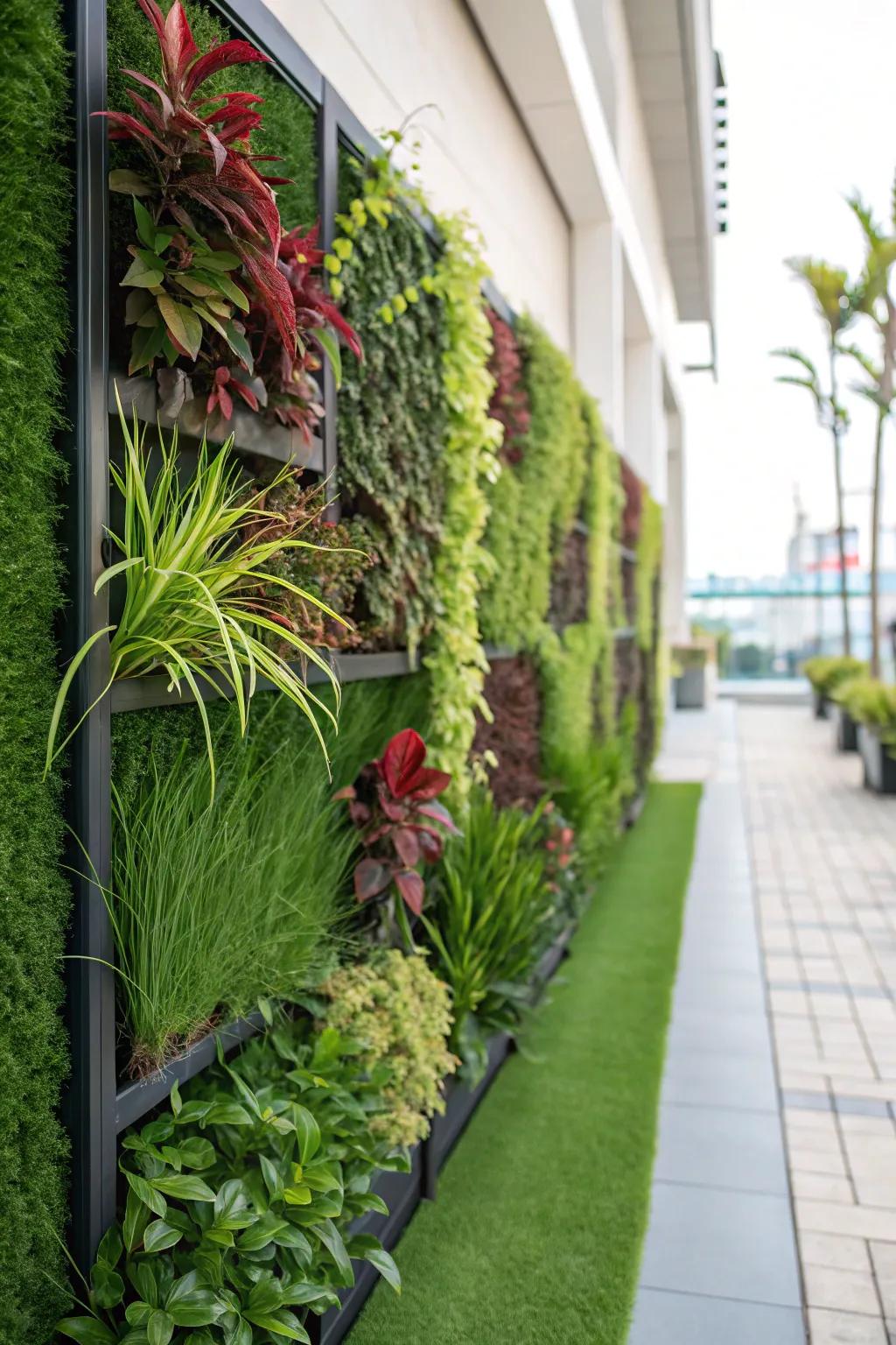 An impressive vertical turf garden adorning the patio.