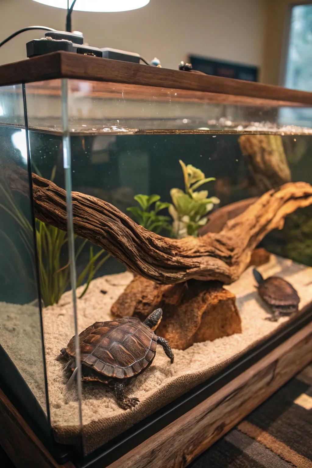 Bonsai wood includes an organic and reliable touch to your turtle’s tank.