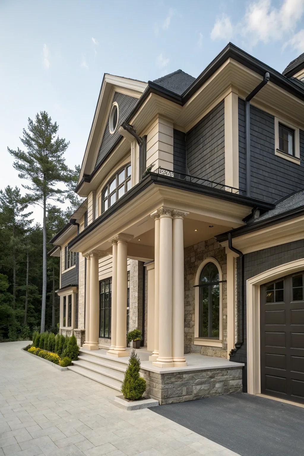 Charcoal and beige offer a chic, sophisticated aesthetic.