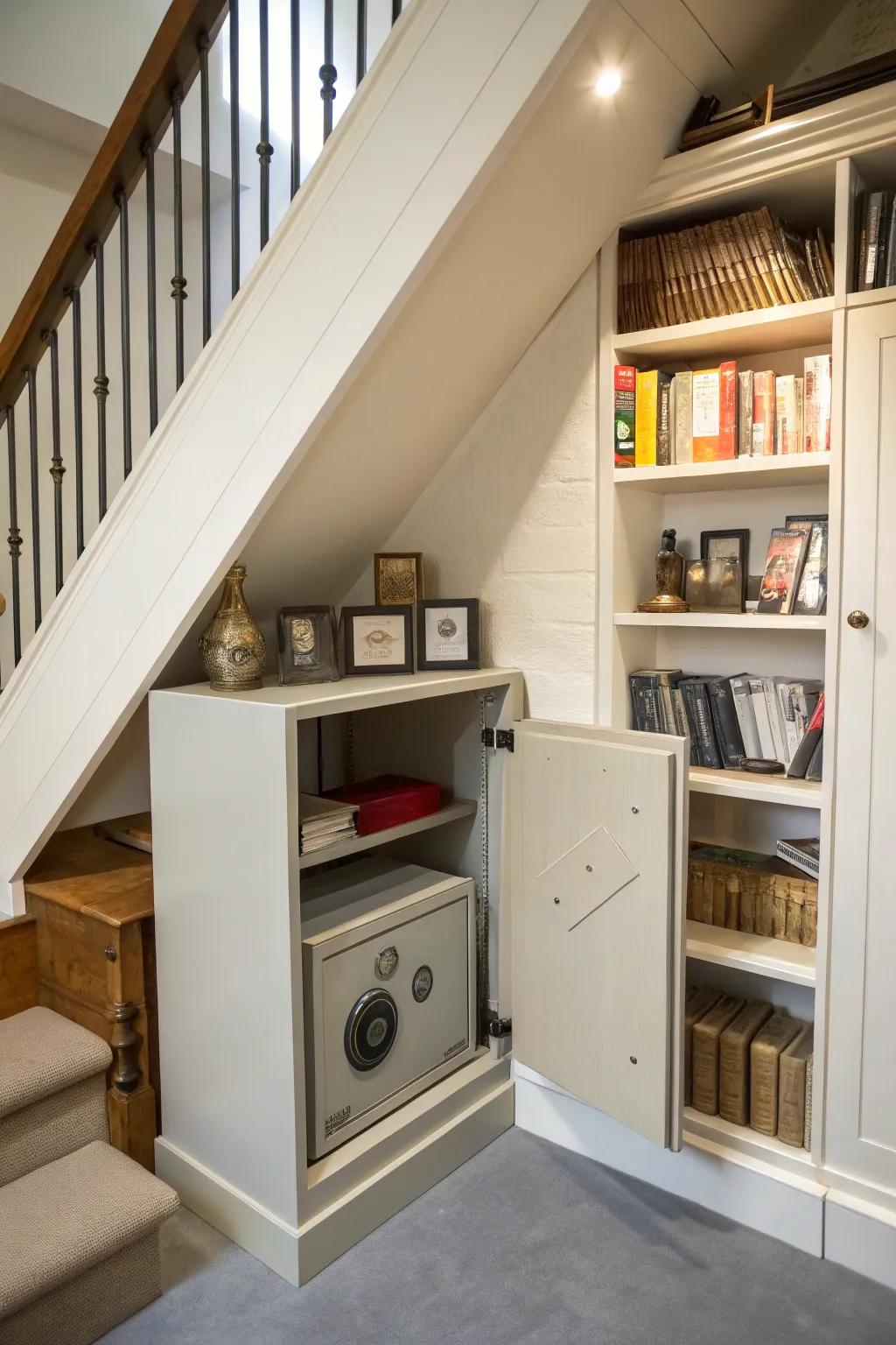 A secret safe haven for valuable items under the stairs.