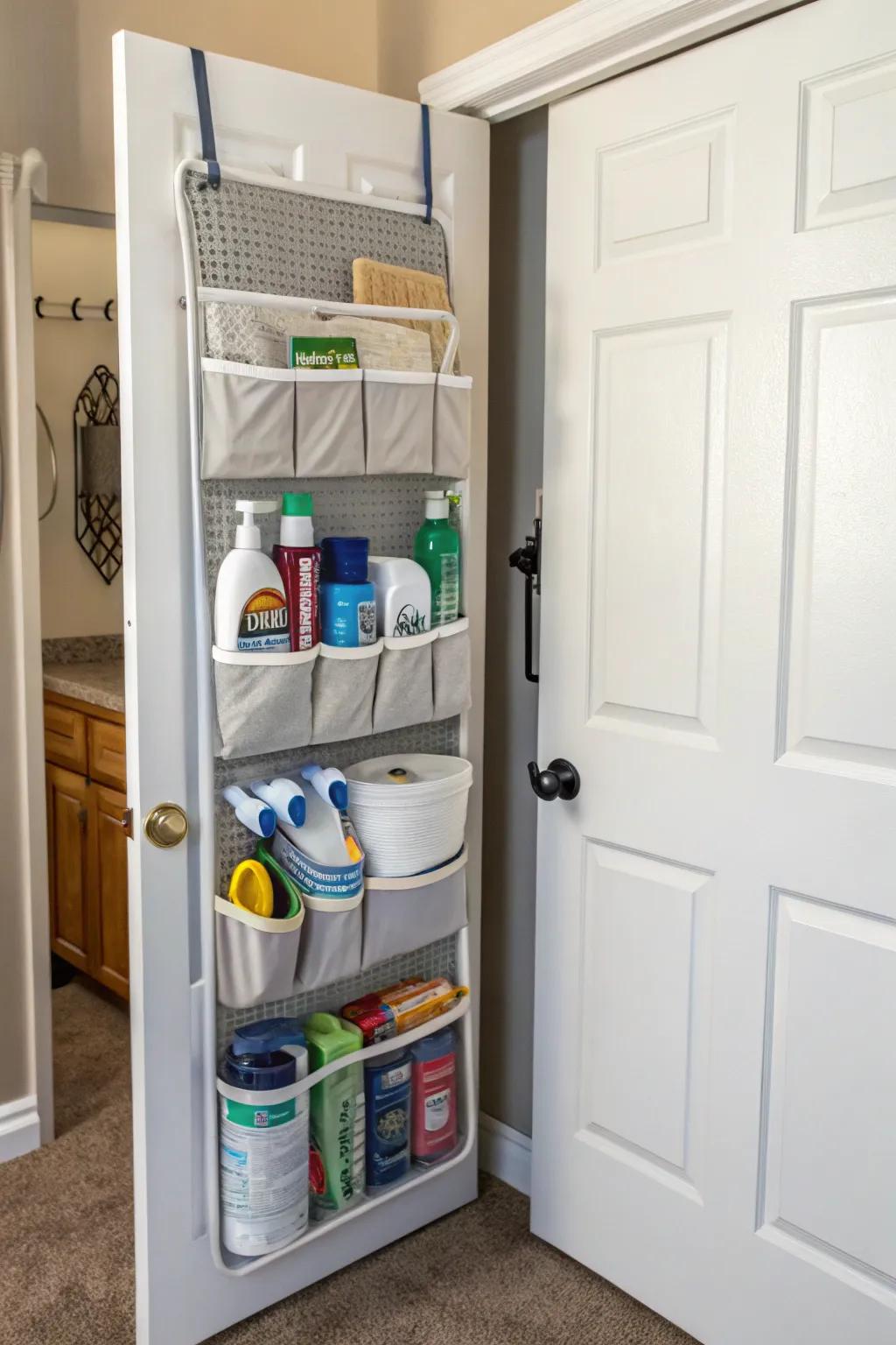 Storage that goes over the door makes the most of space and keeps must-haves easy to get to.