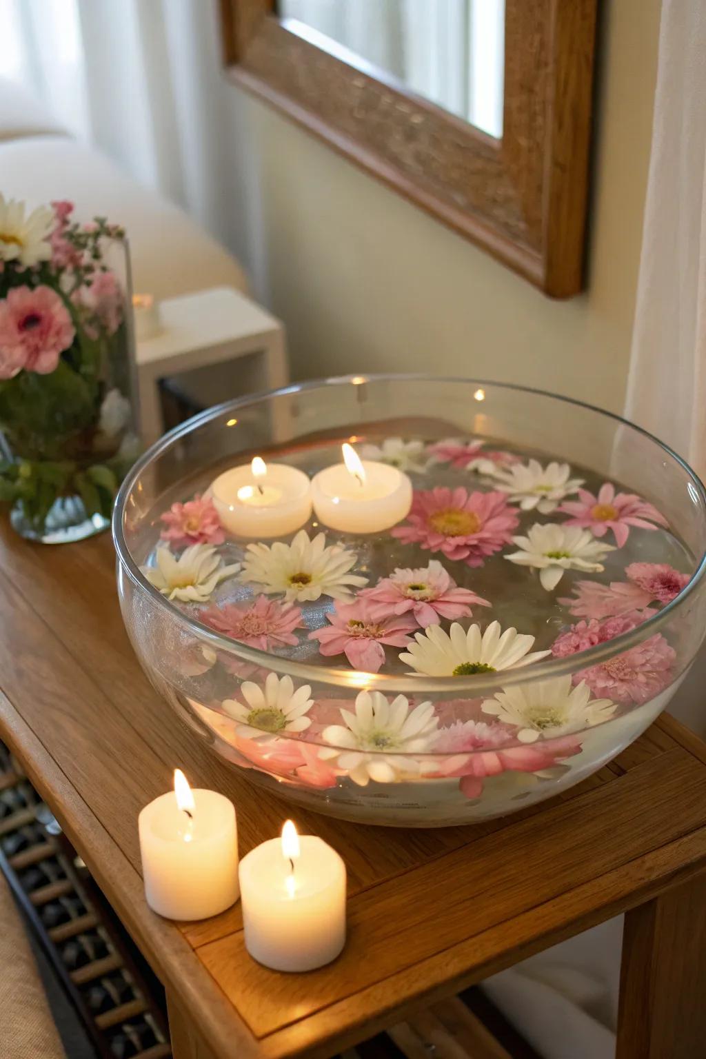 Bloom bowls in a decorative glass bowl.