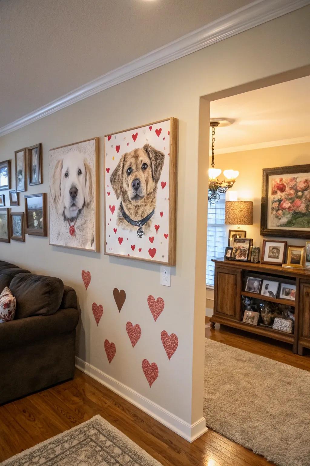 Pet depictions featuring hearts commemorate affection for furry companions.