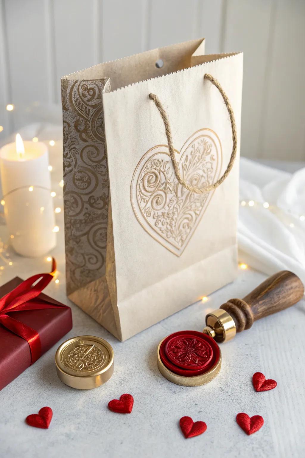 Old-fashioned Valentine's bag secured with a wax stamp.