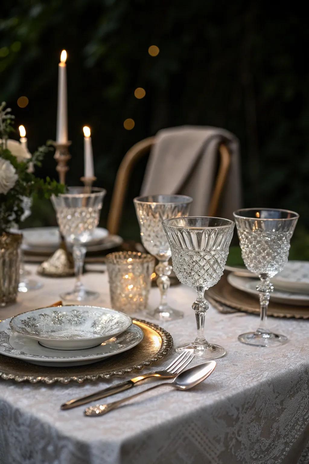 Antique crystals paired with silver bestow an everlasting elegance upon your festivity.