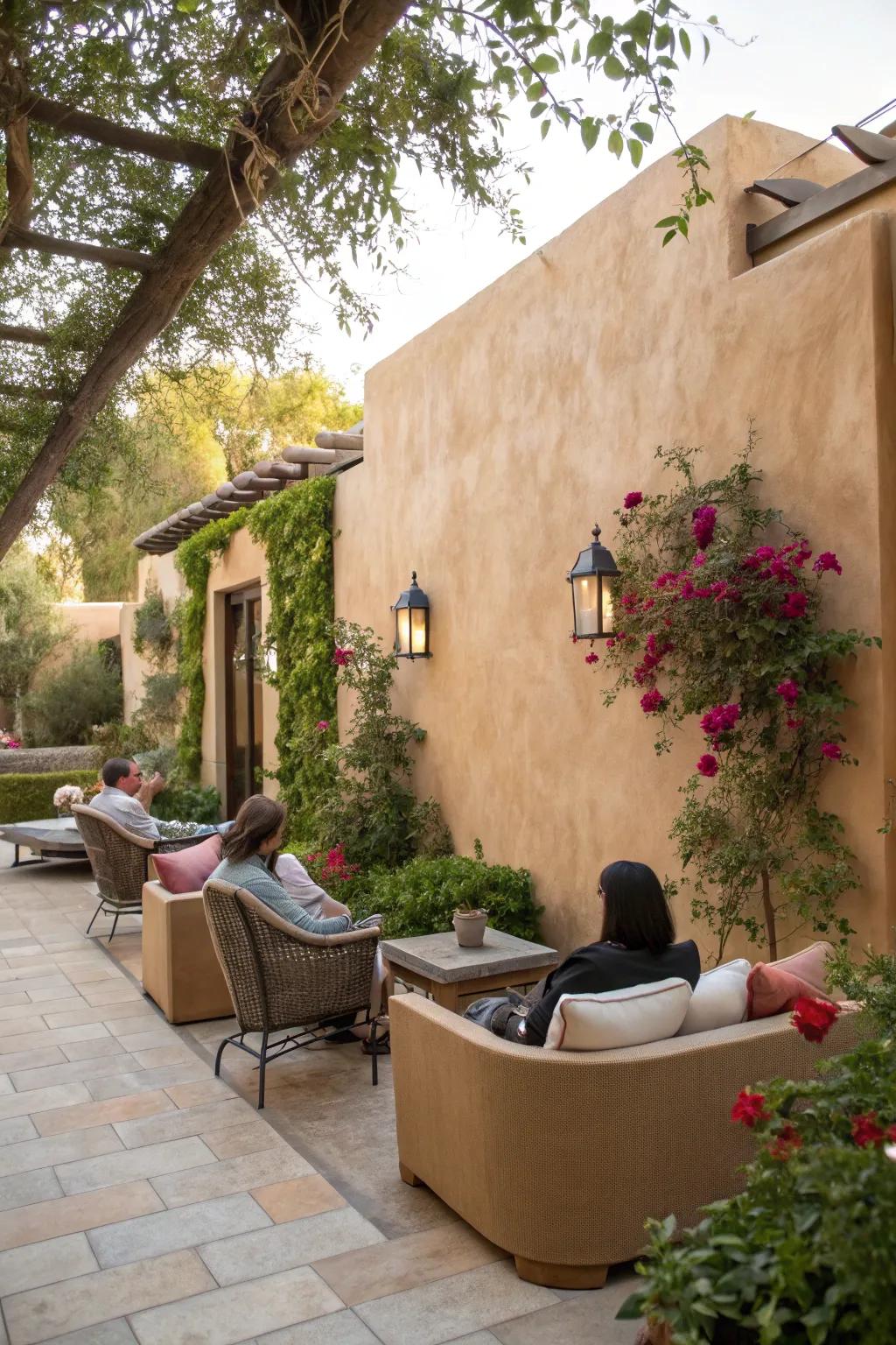 Bring sophistication to your patio with plaster walls.