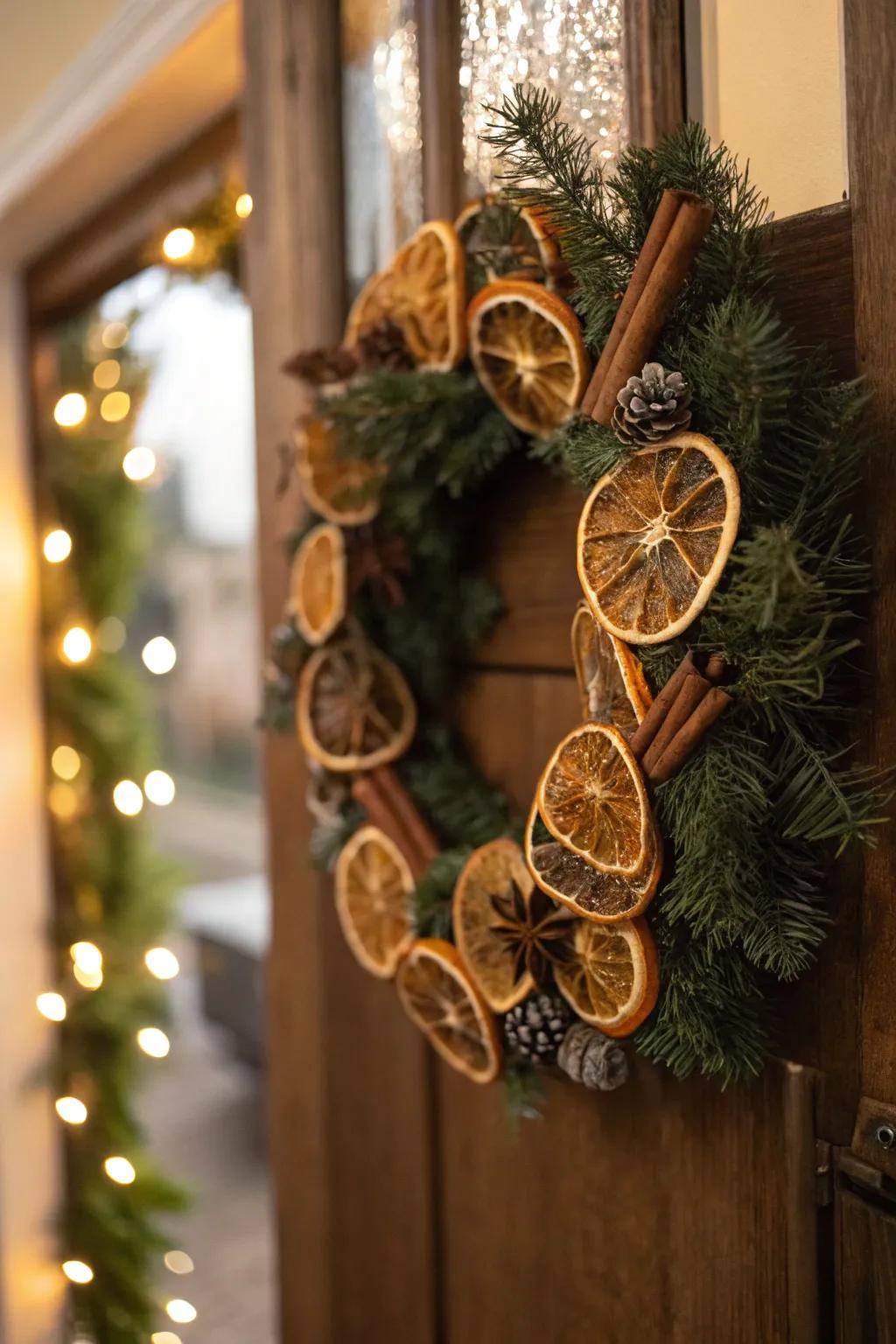 A homemade chaplet appends a fragrant and vintage highlight.