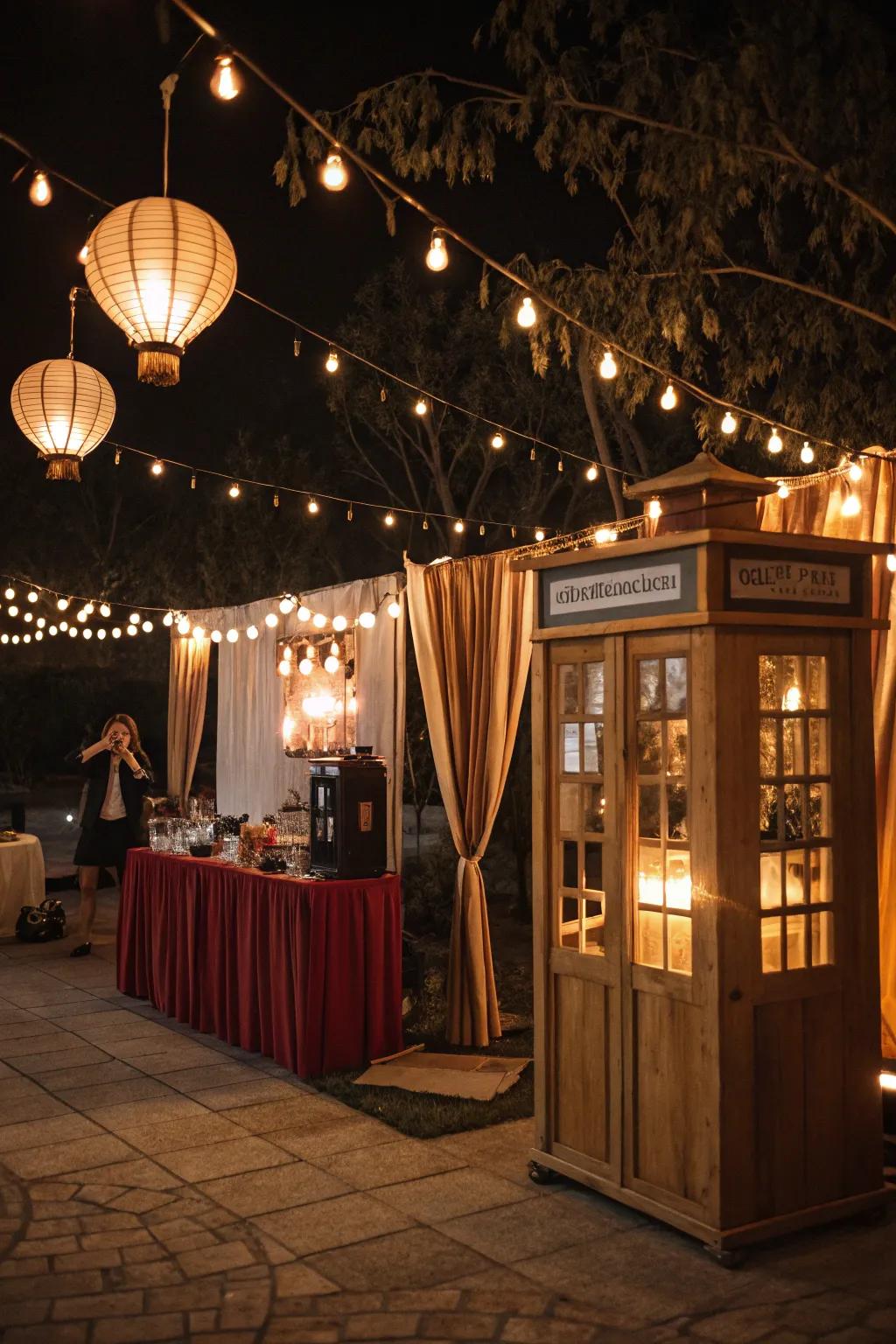 Thematic illumination accentuates the mood of vintage booths.