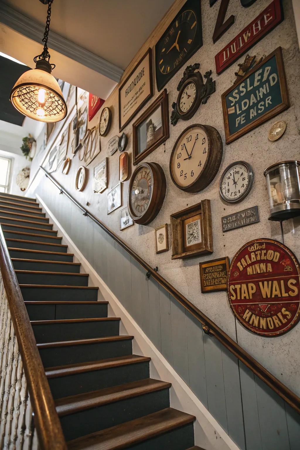 Vintage finds infuse character and nostalgic charm into your stairway.