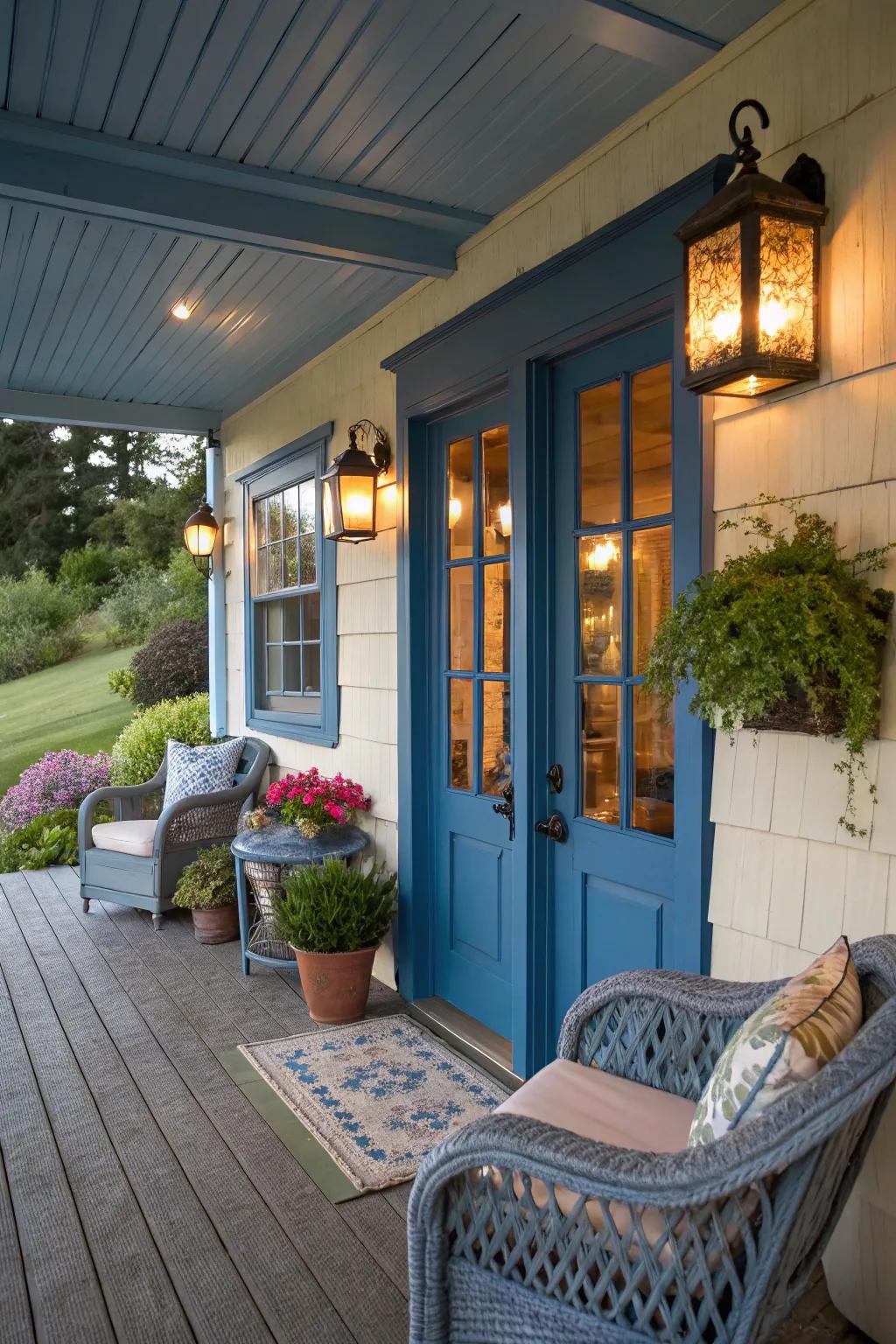 Create a welcoming vibe with cerulean highlights in your outdoor entryway.
