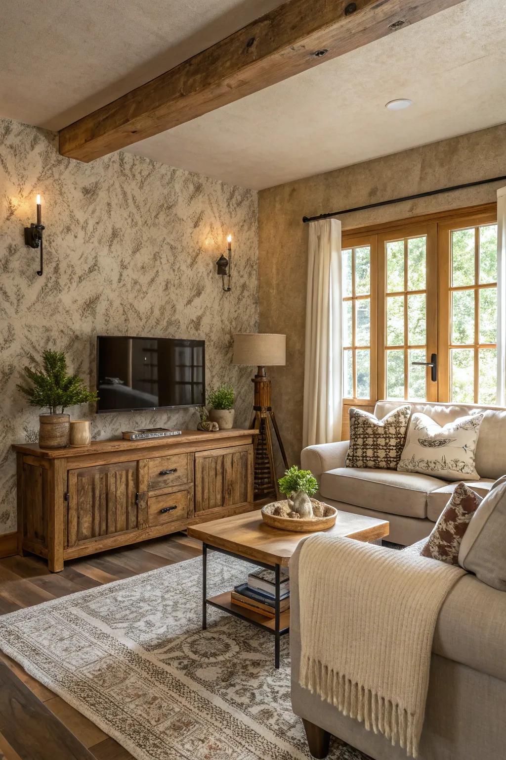 Walls with texture add depth and character to the room.