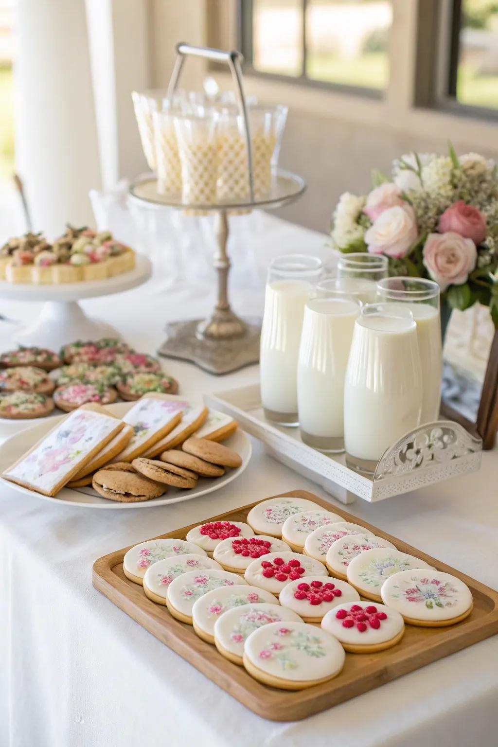 A biscuits and milk counter introduces a delightful twist to a wedding.
