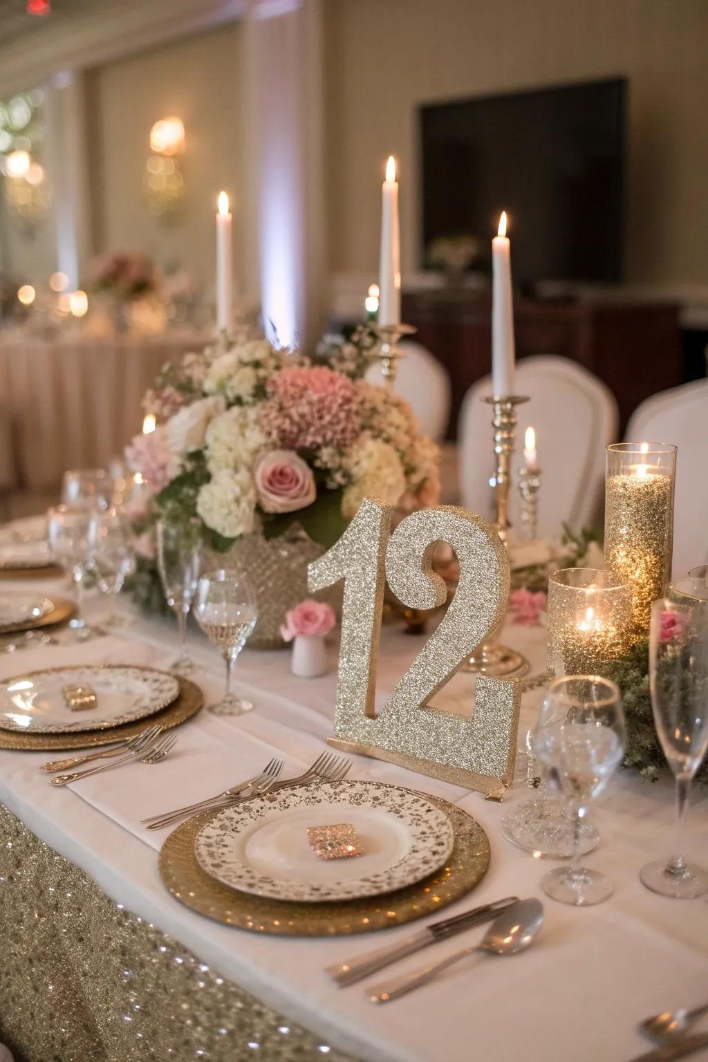 Sparkly numbers introduce a hint of glamour to your wedding decoration.