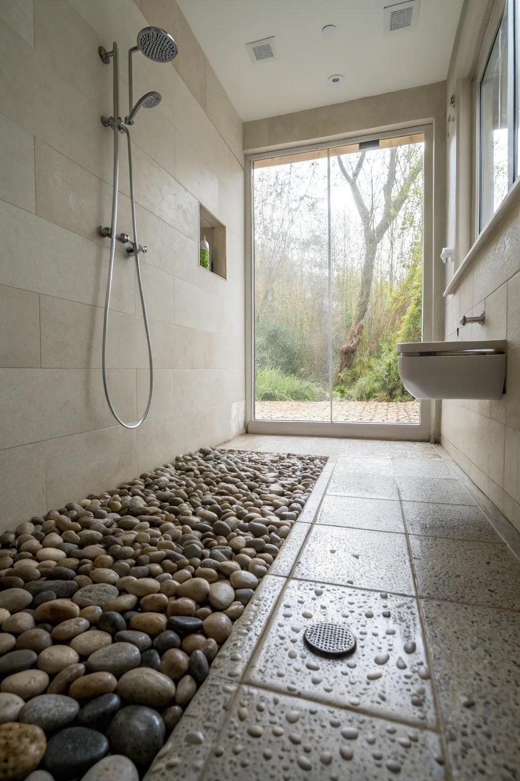 Granule tiles introduce a natural and calming essence to wet rooms.