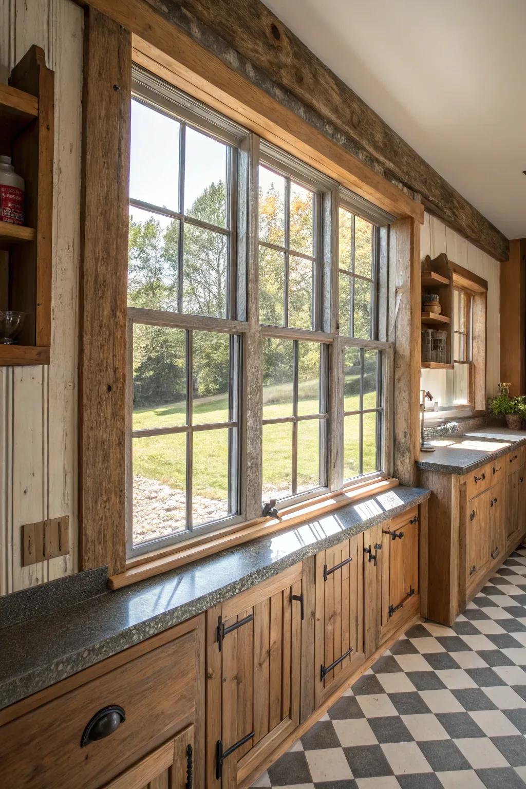 Farmhouse-style window frames emanate country refinement.