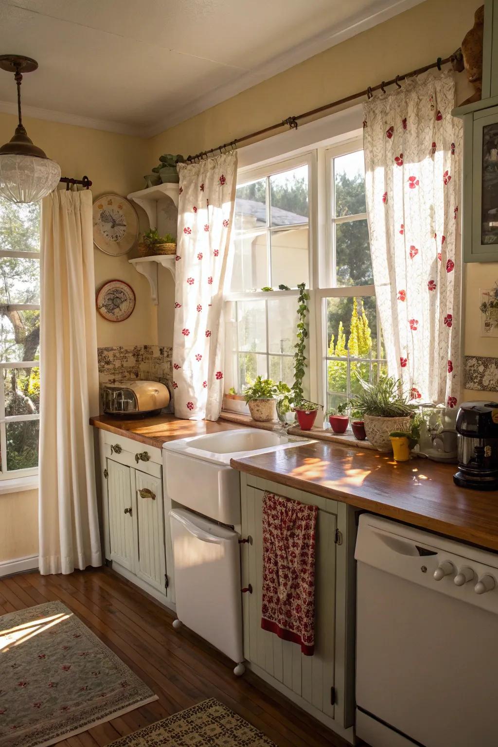 Create a sense of charm and privacy by using playful half curtains.