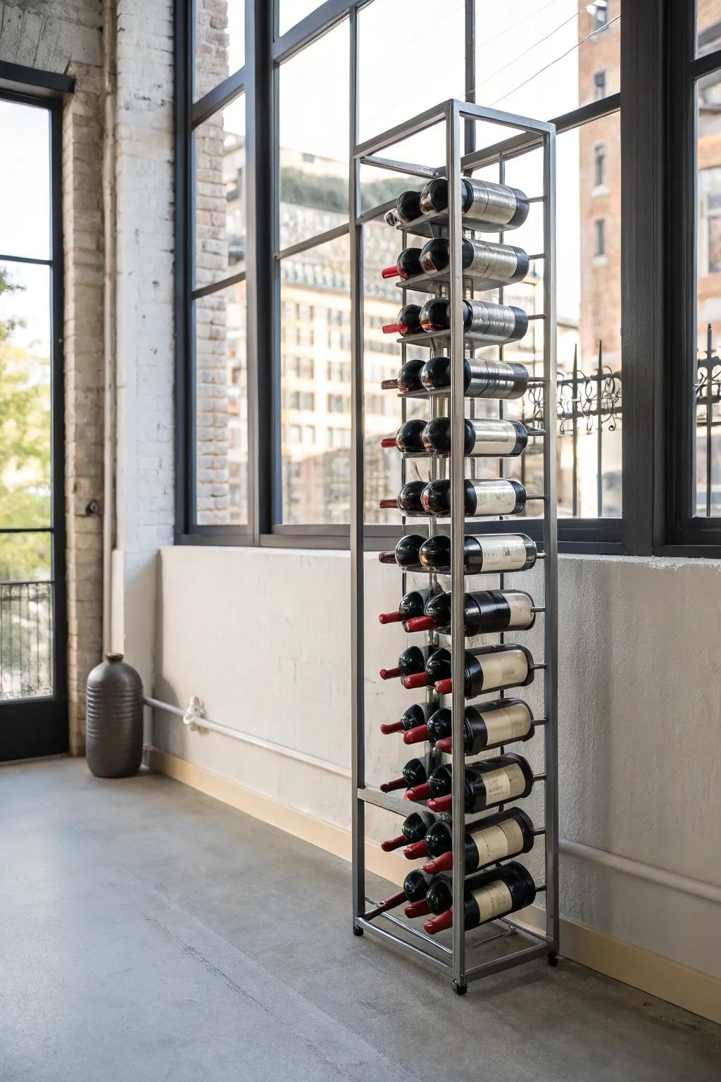 A polished metal rack creating a bold statement.