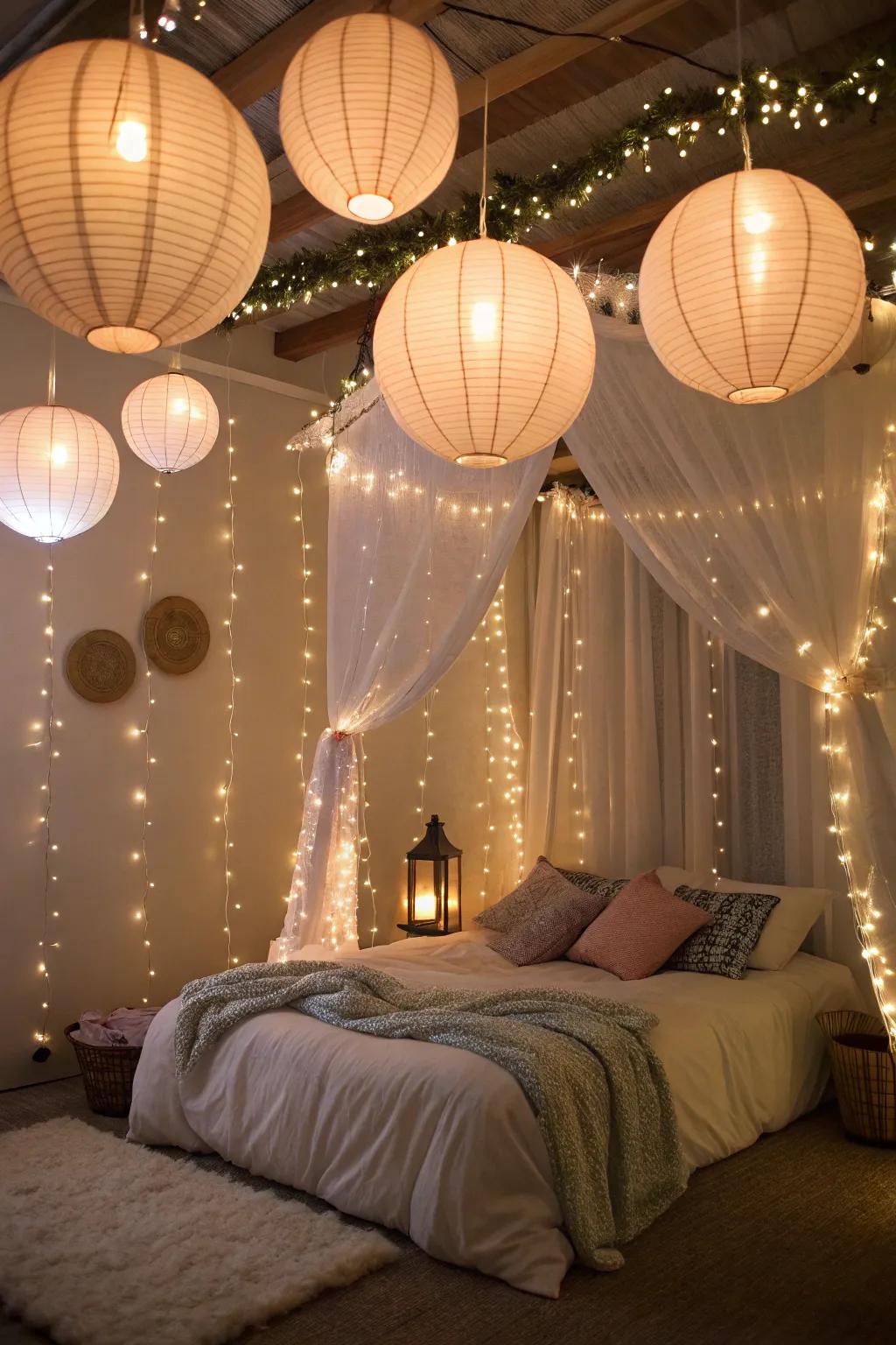 Enchanting lighting emits an enchanting glow over the room.