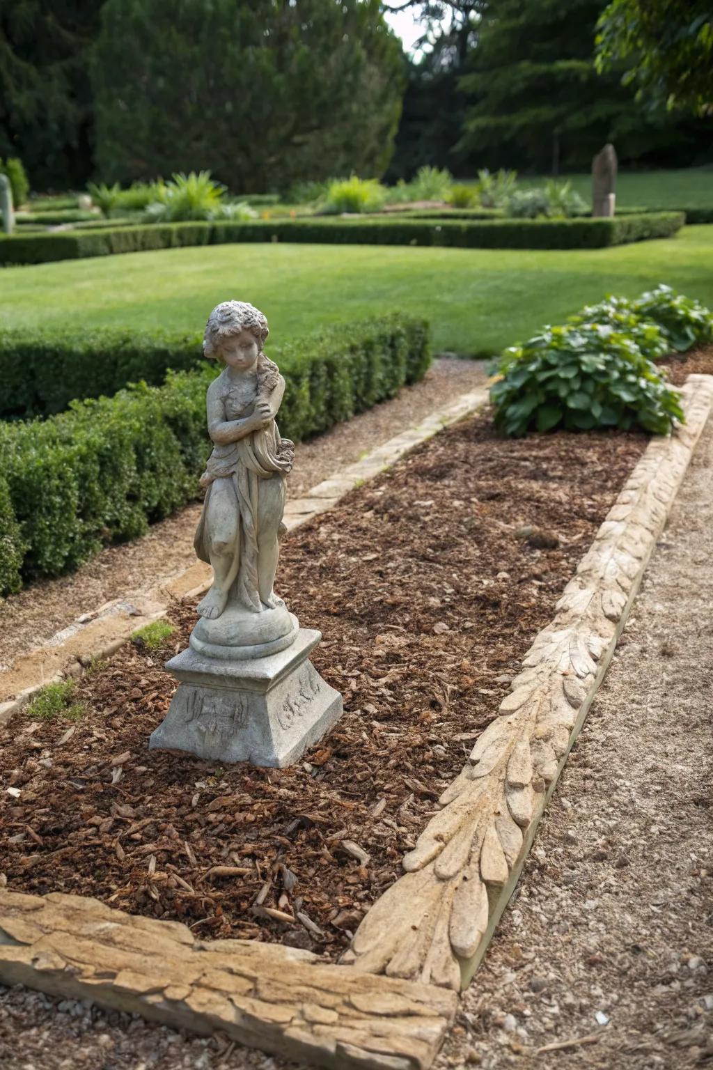 Wood chips serve as an exquisite foundation for accentuating garden features.