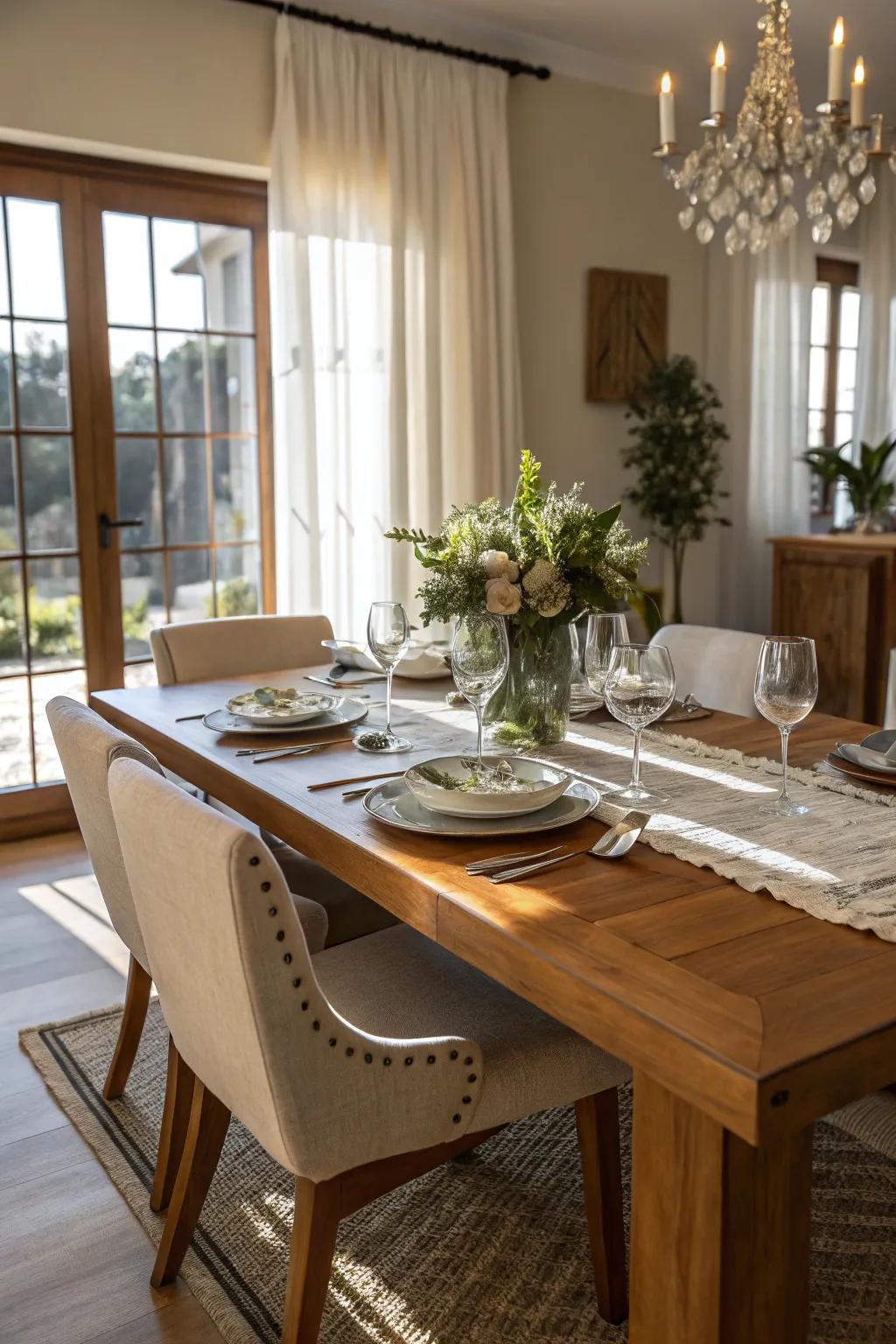 Custom timber meal surface as a meal space centerpiece