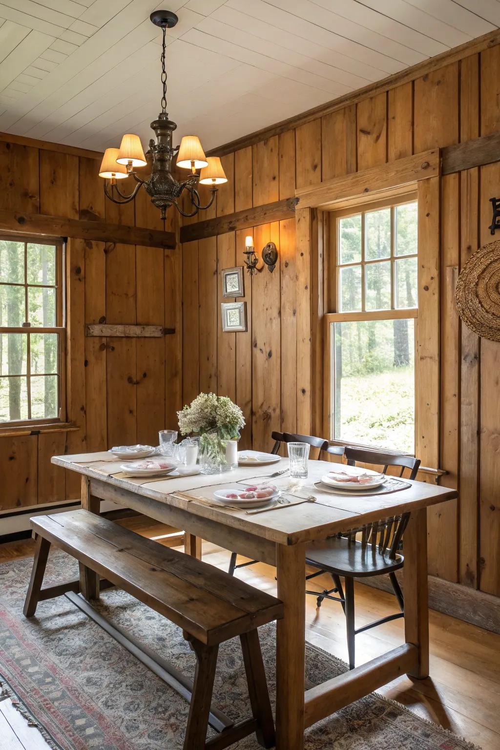 Original lumber panels add warmth and charm to any area.