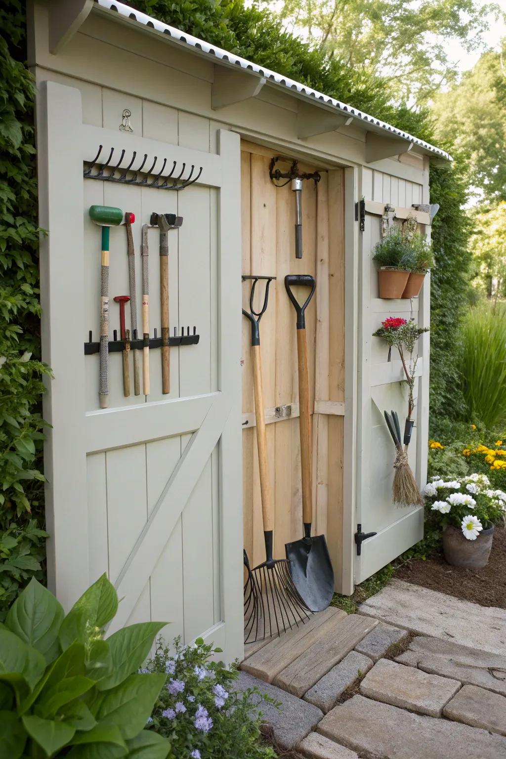 Functional storage racks maximize door area.
