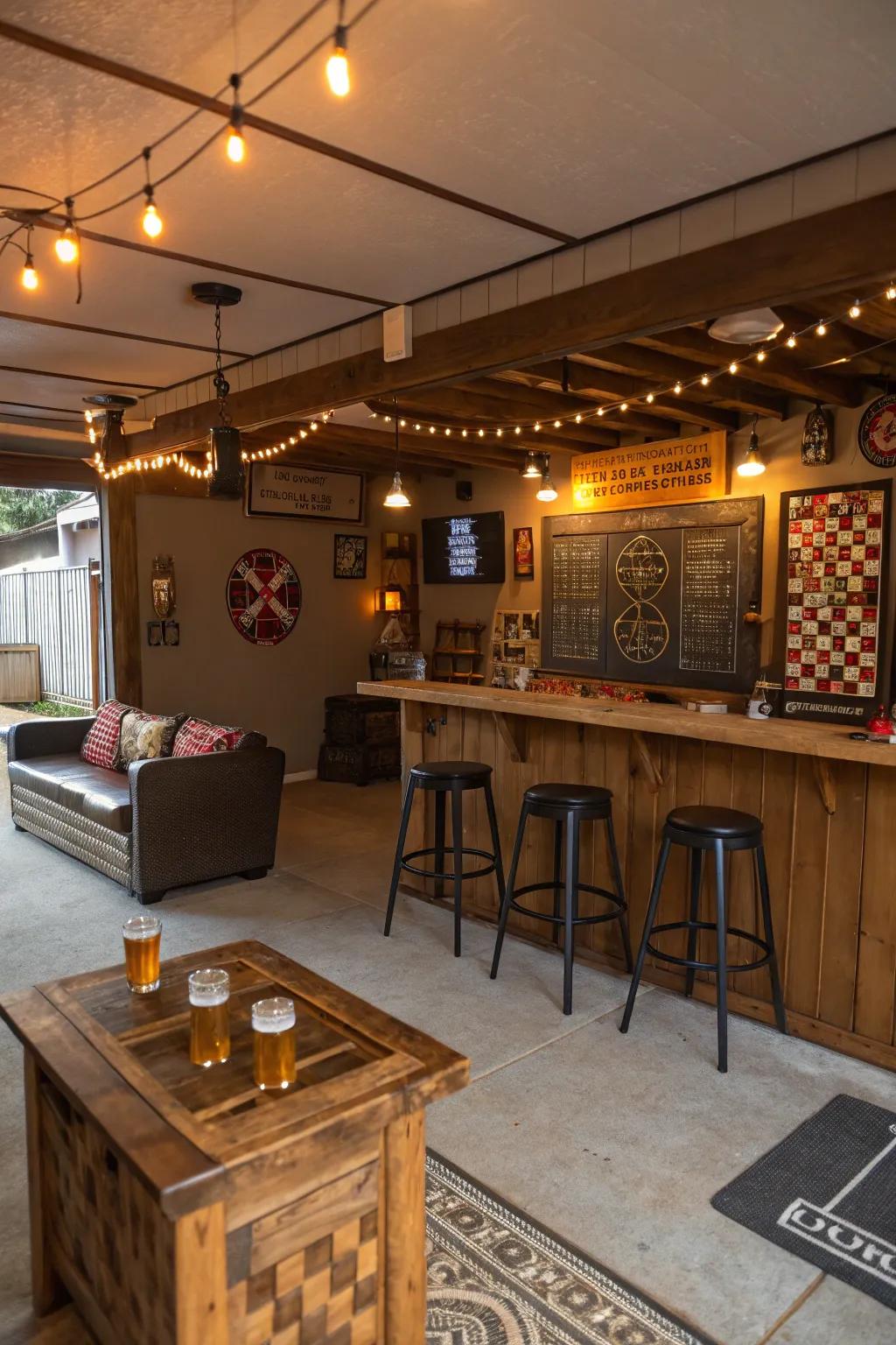Conceive a cozy assembly spot through a custom-built garage pub, styled to your individual inclinations.
