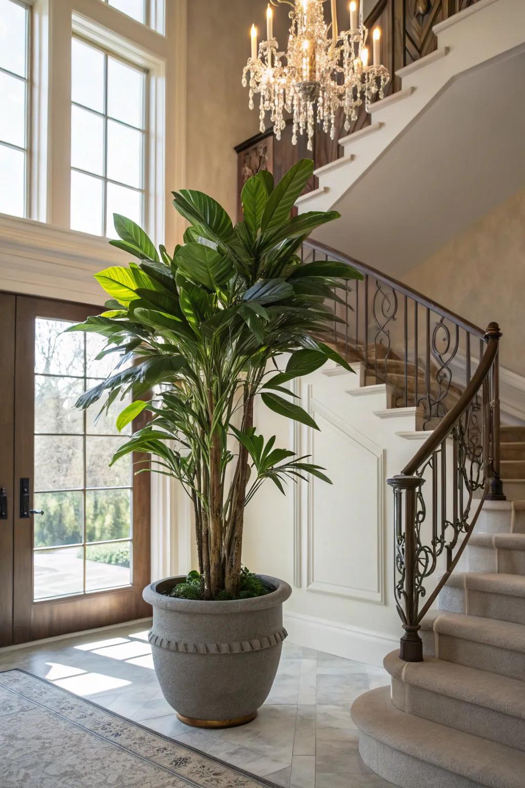 Standout greenery adds vitality and a touch of nature to the foyer.