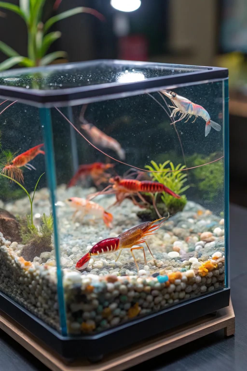 Incorporate vibrancy through a colorful shrimp colony.