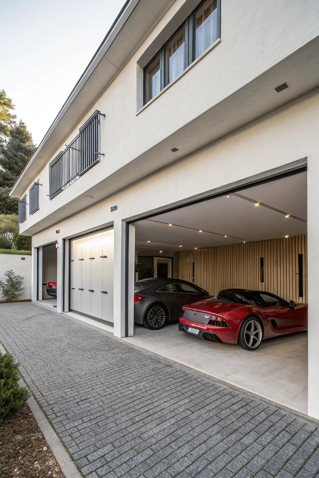 Sleek and organized: Hidden storage choices in your garage.