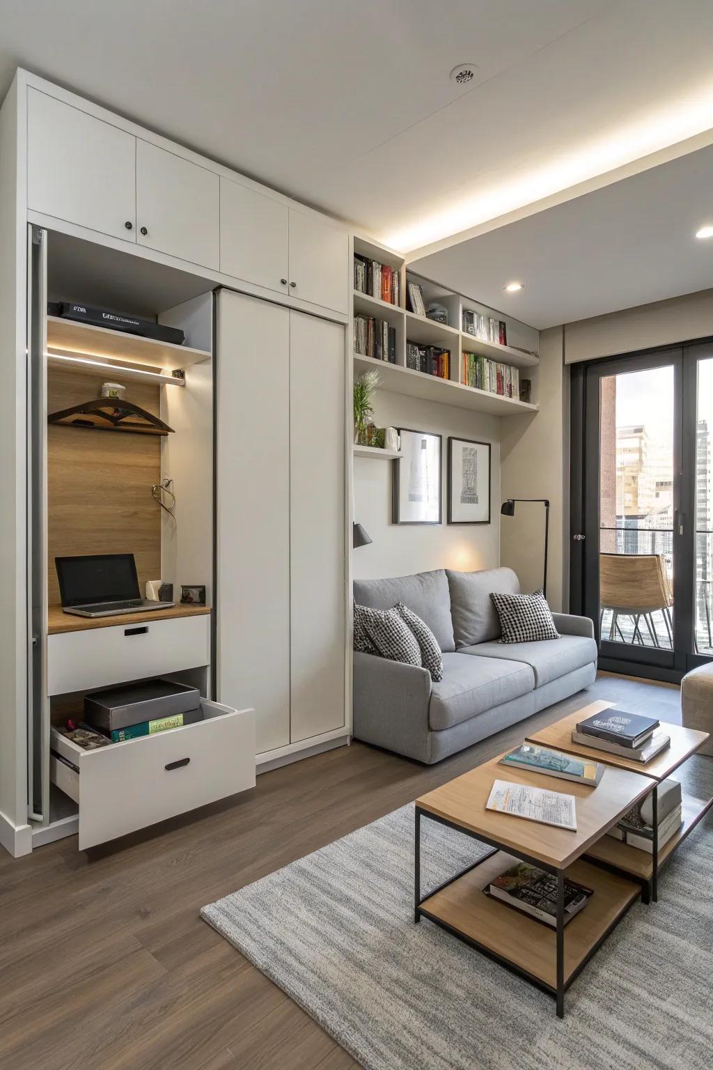 Hidden storing can assist maintain a tidy and structured studio area.