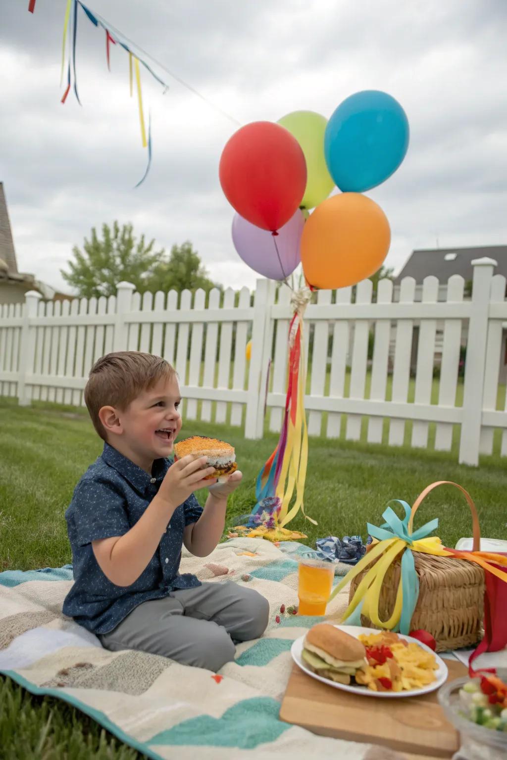 A backyard picnic furnishes a relaxed and joyous ambiance.