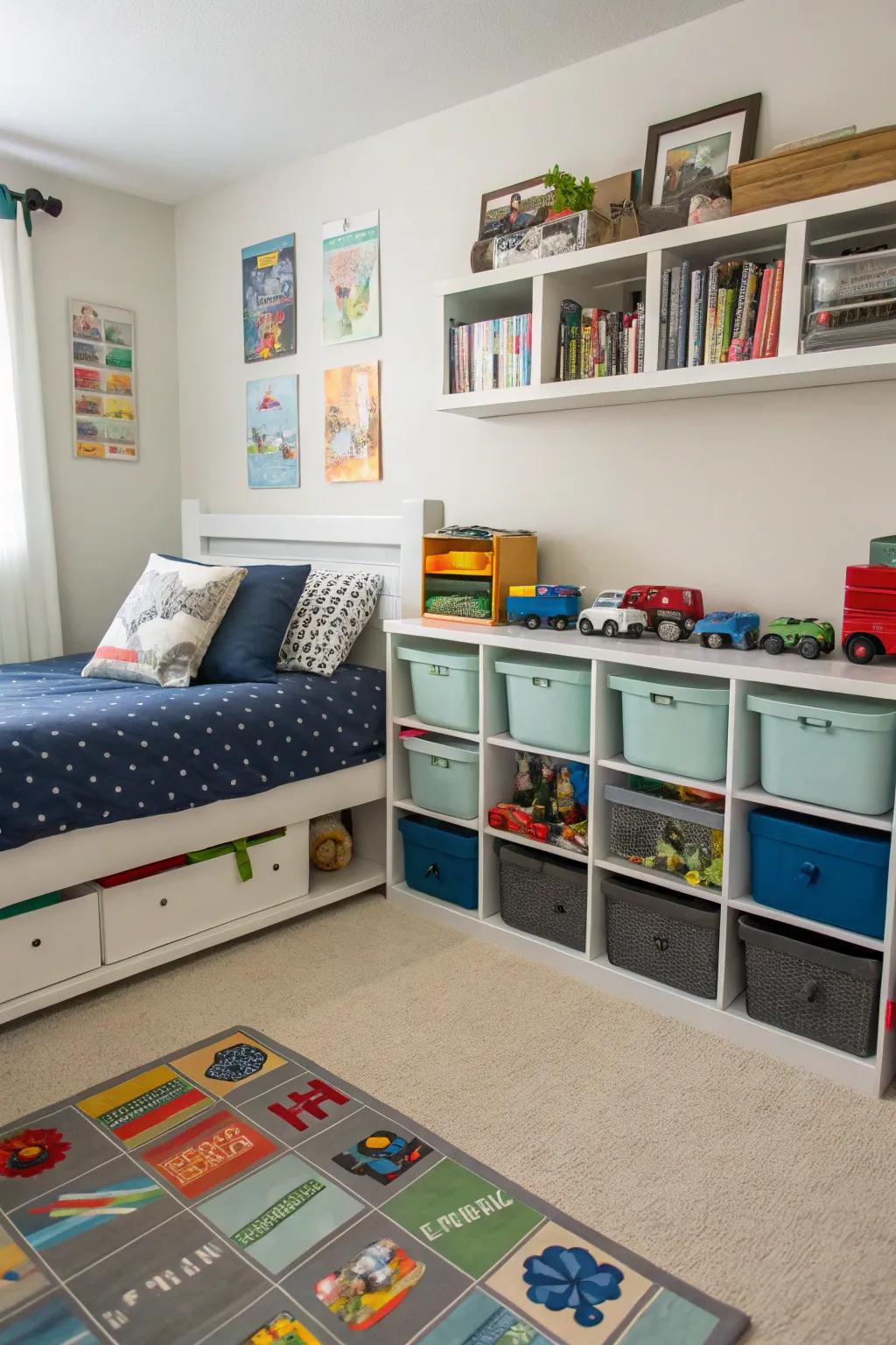 Efficient storage to keep the room tidy.