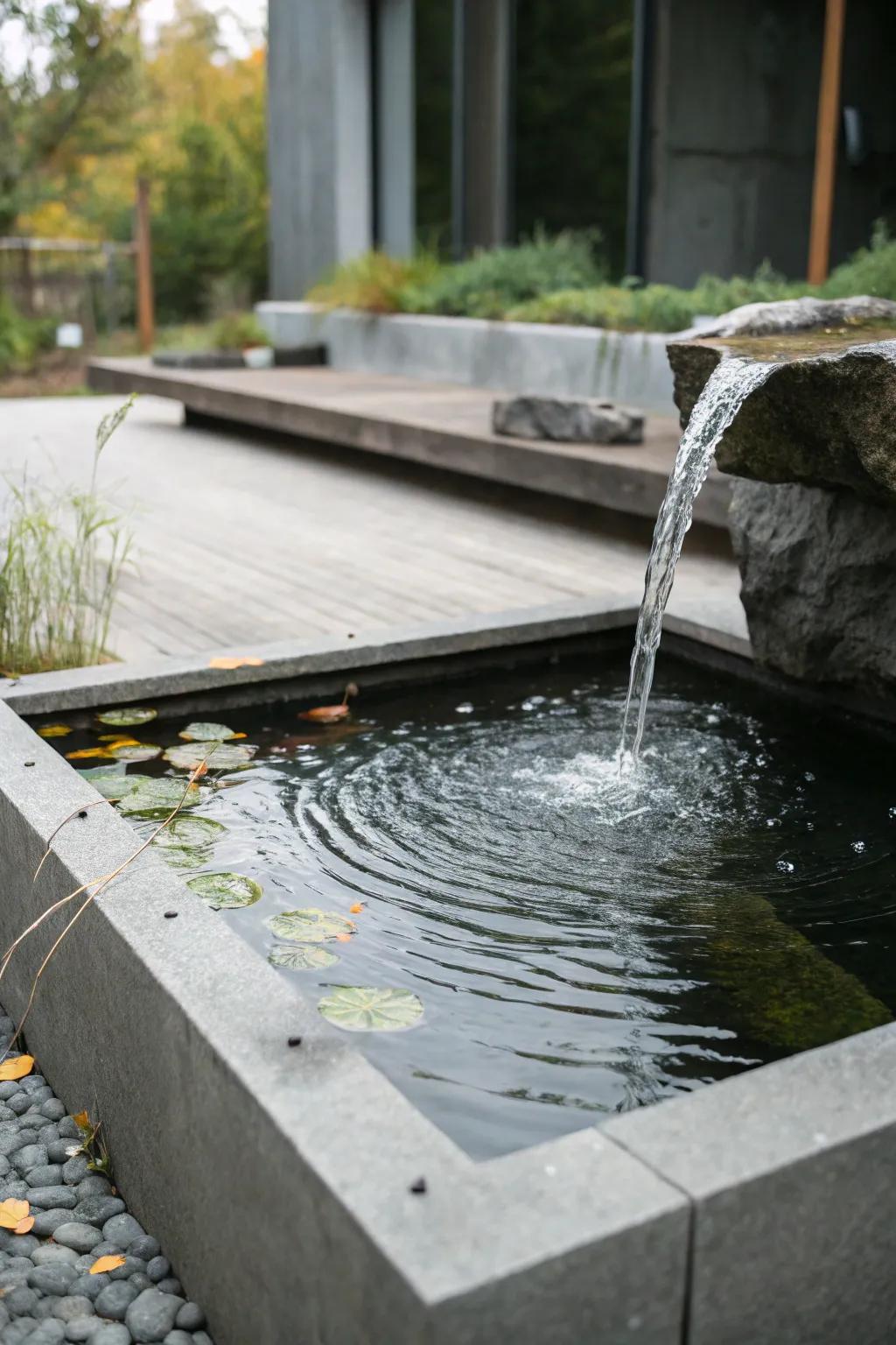 Sleek and simple, this minimalist pond is a modern backyard retreat.