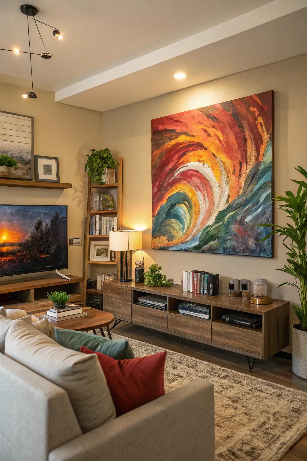 Three-dimensional components create captivating depth in this living room.