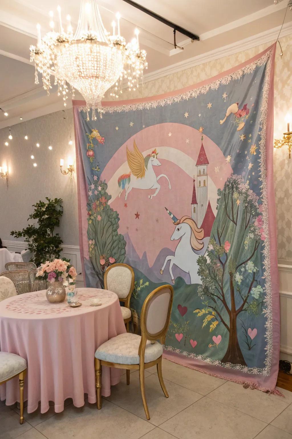 Fantasy tapestries create a whimsical escape.