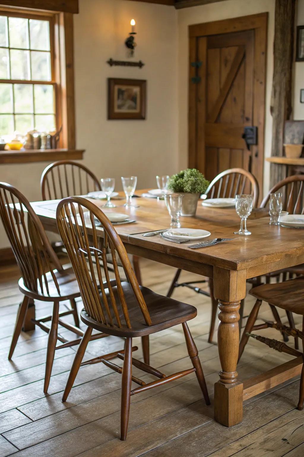 Bar-back seats introduce classic charm to a colonial dining space.