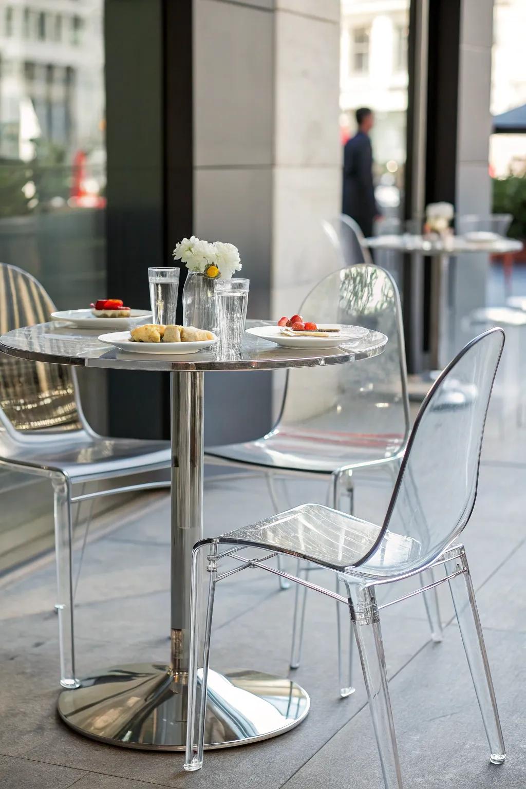 Furniture you can see through makes the space feel more open.